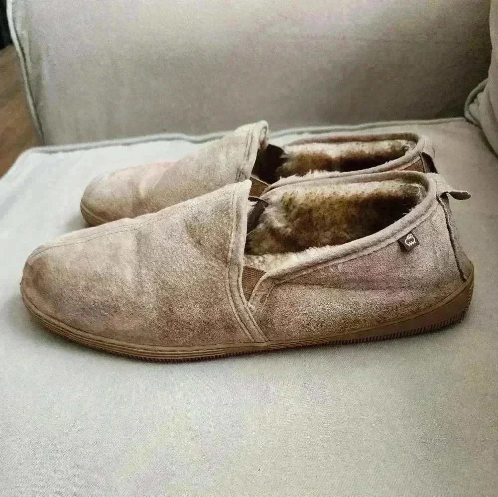 Size 13 Lamo Men's Romeo Suede Faux Fur Chestnut Slip On Slippers Shoe